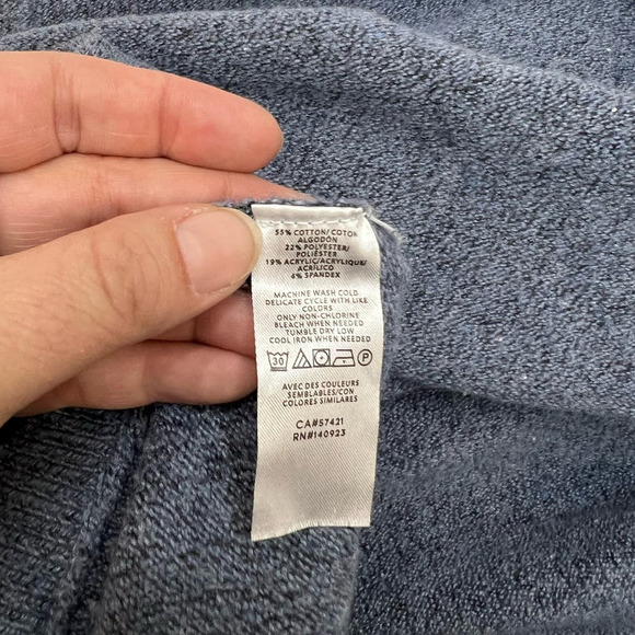 LOFT Blue/Gray Flecked Shirttail Plush Poncho Turtleneck Pullover Sweater M - Picture 4 of 5